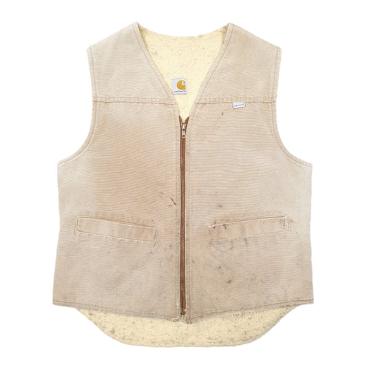 Mens Tan Carhartt Vintage Workwear Vest Sherpa Lined Union Made In USA Full Zip Coat