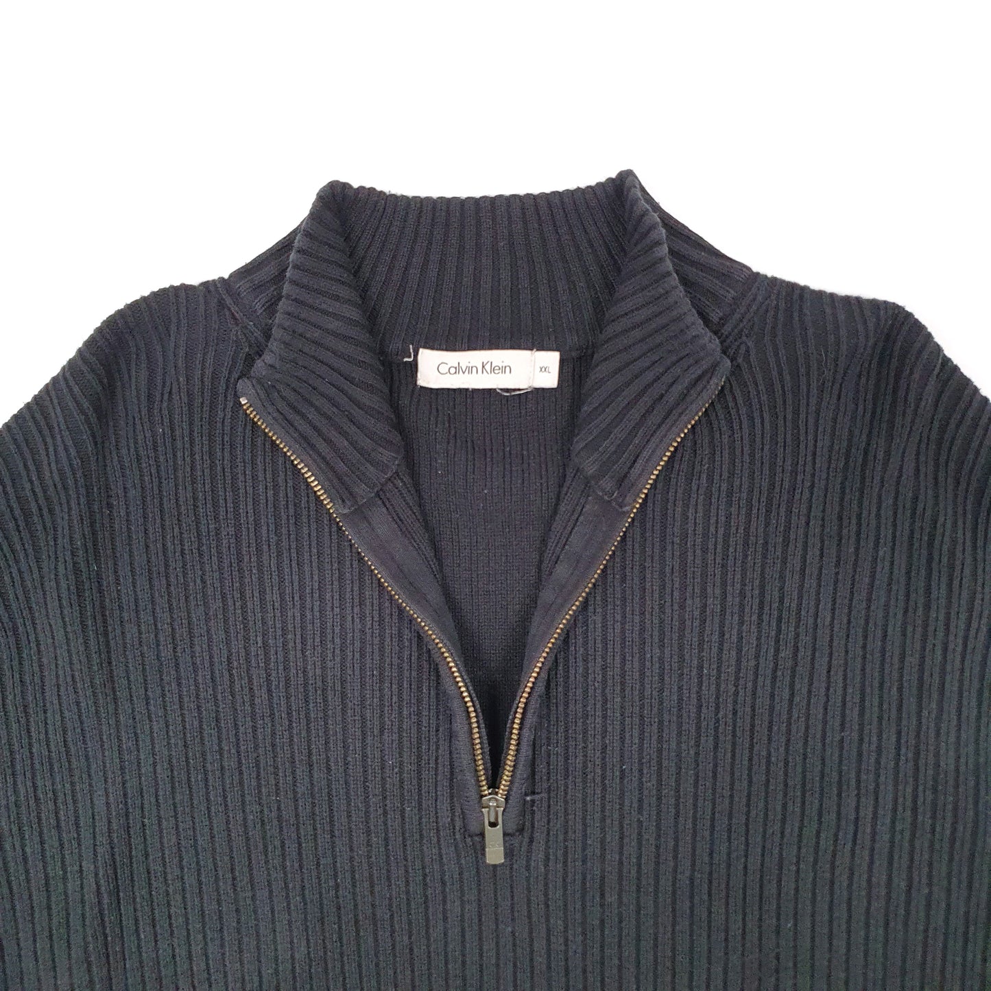Mens Black Calvin Klein Cable Knit Quarter Zip Jumper