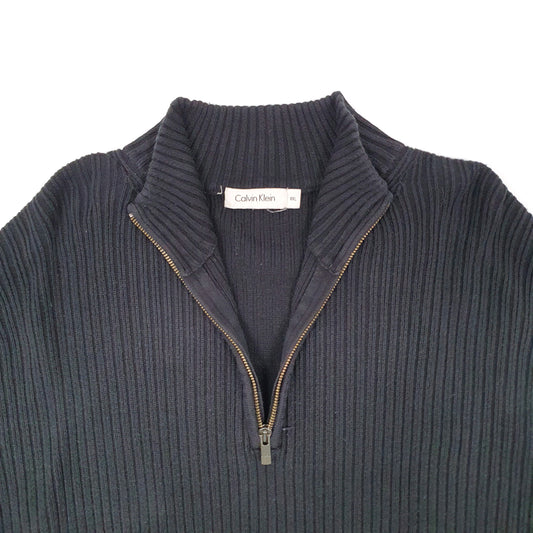 Mens Black Calvin Klein Cable Knit Quarter Zip Jumper