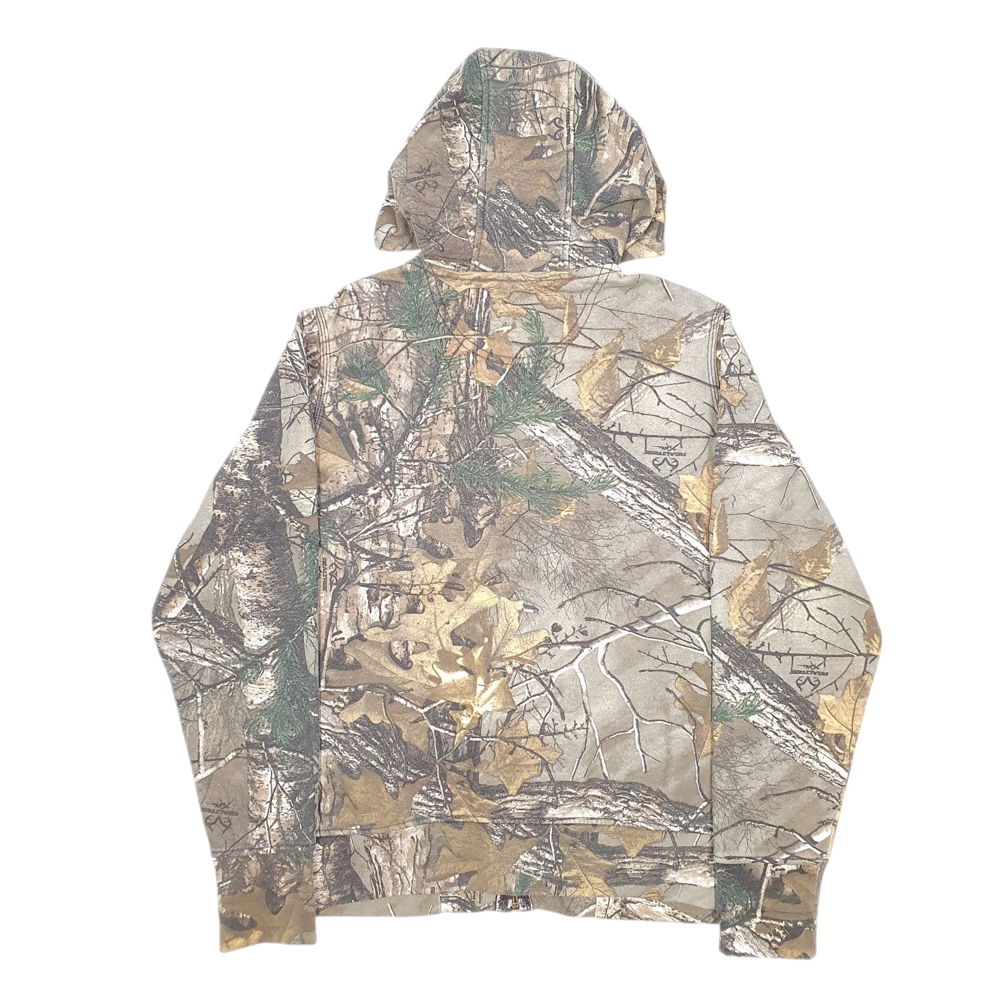 Womens Khaki Carhartt Workwear Hoodie Real Tree Woodland Camouflage Spellout Full Zip Jumper