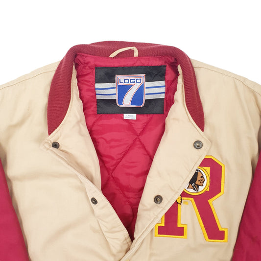 Mens Beige Logo 7 NFL Washington Redskins Commanders Vintage 1990s Jacket Coat