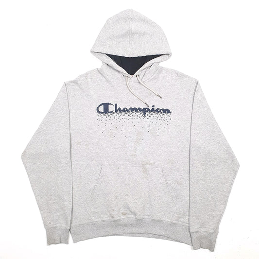 Mens Grey Champion Spellout Hoodie Jumper