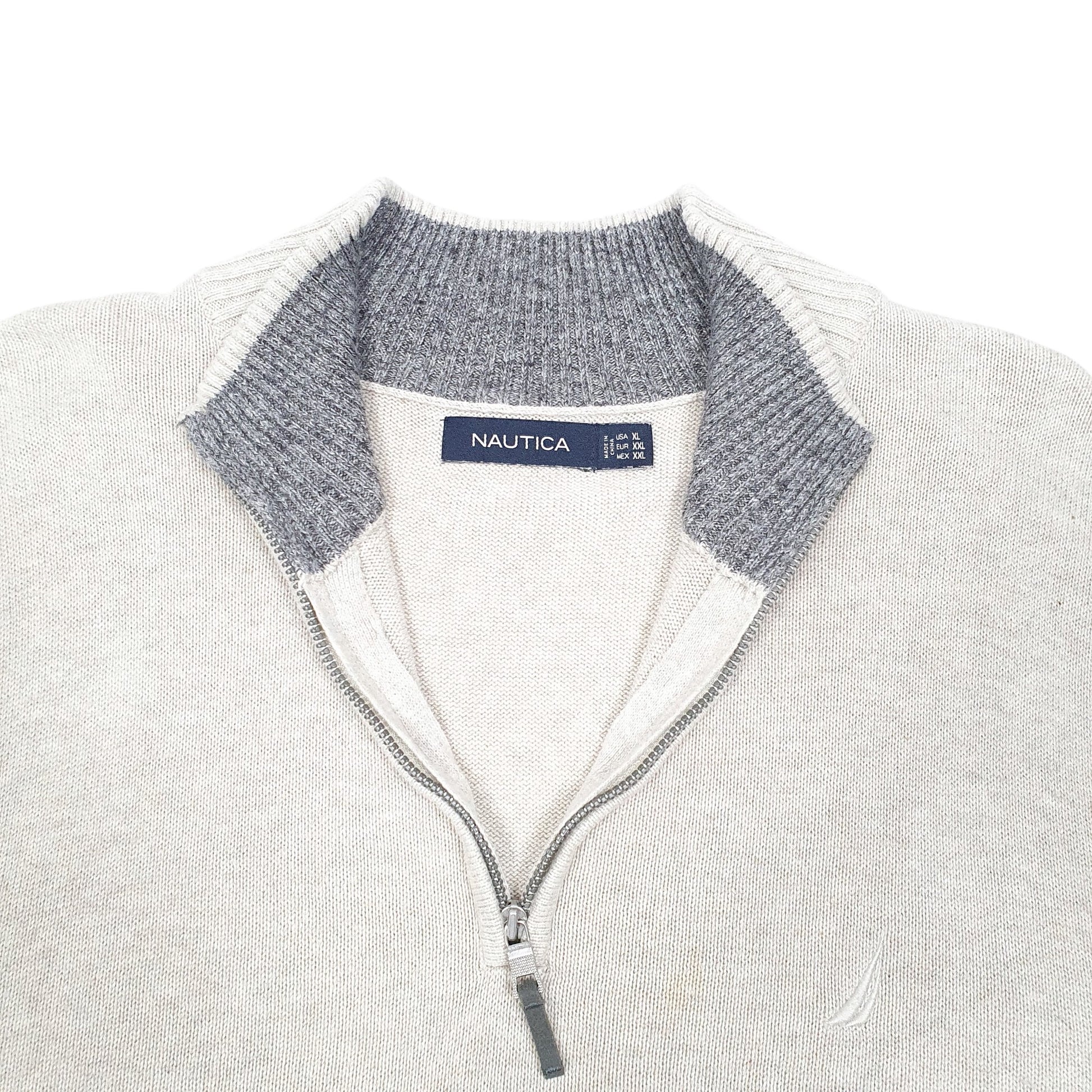 Mens Cream Nautica Knit Quarter Zip Jumper