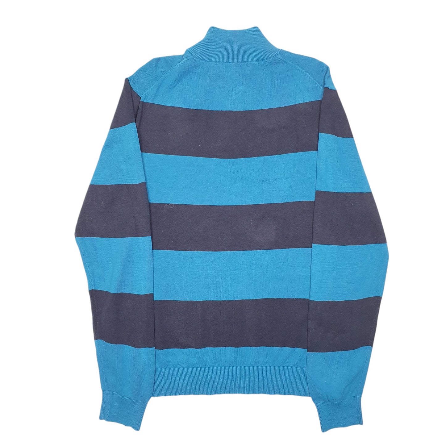 Mens Blue Nautica Knit Striped Sweater Quarter Zip Jumper