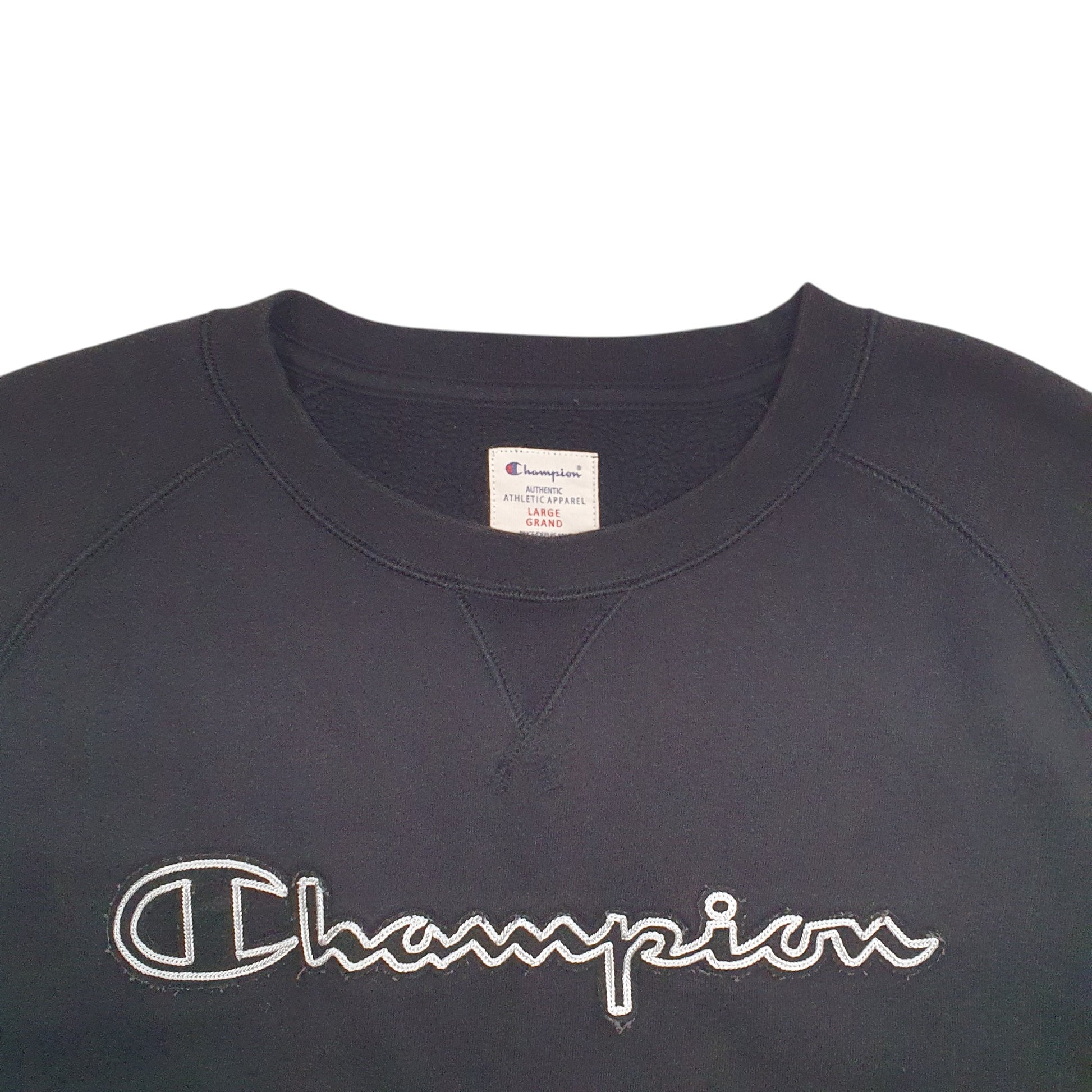 Mens Black Champion Spellout Crewneck Jumper