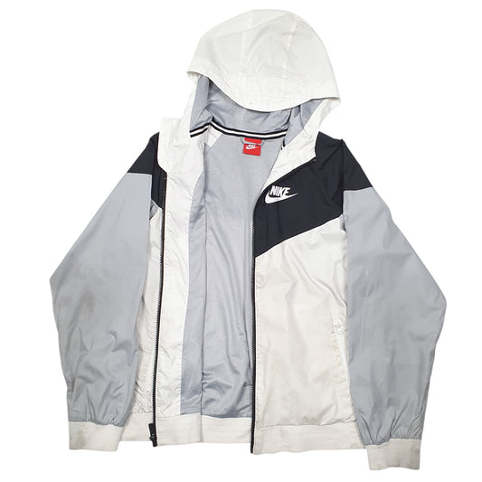 Mens White Nike Windrunner Hooded  Coat