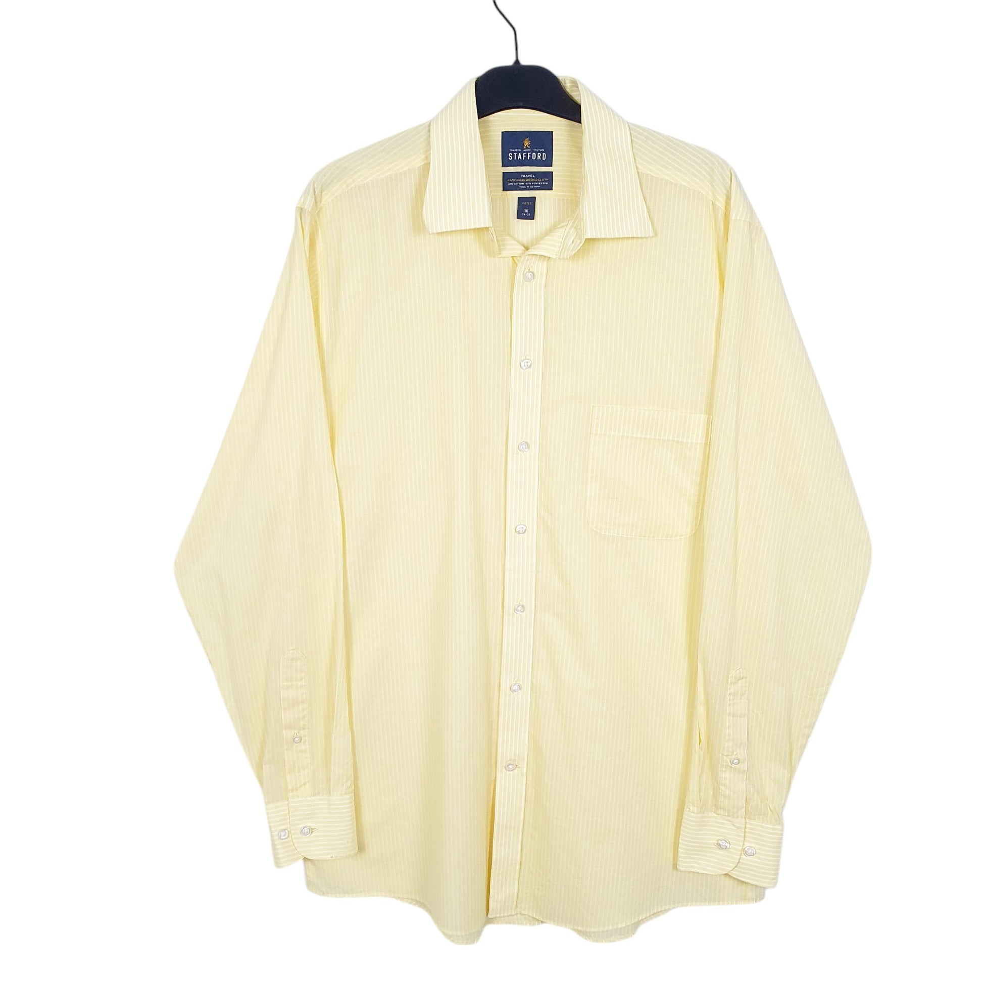 Mens Yellow Stafford Travel Easy Care Broadcloth Fitted Long Sleeve Shirt