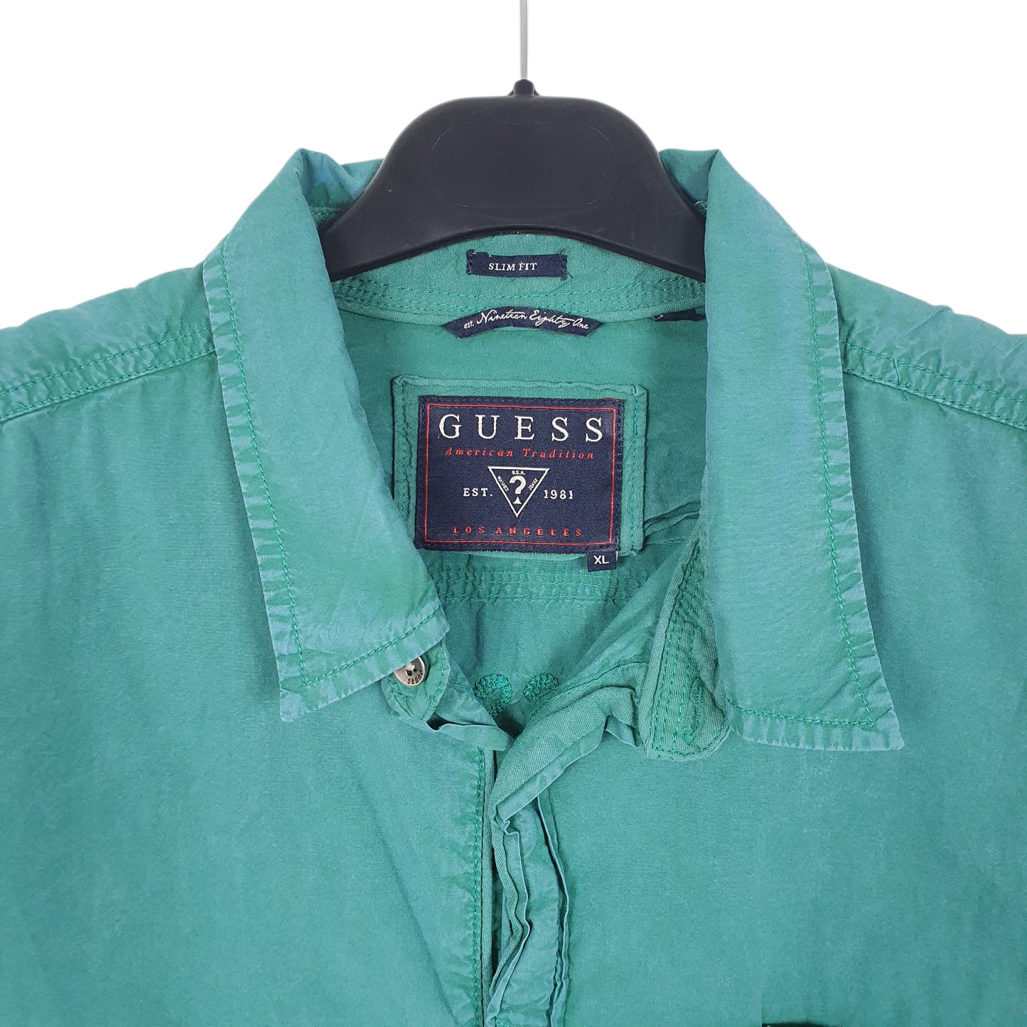 Mens Green Guess LA CA Calle De Alameda Short Sleeve Shirt