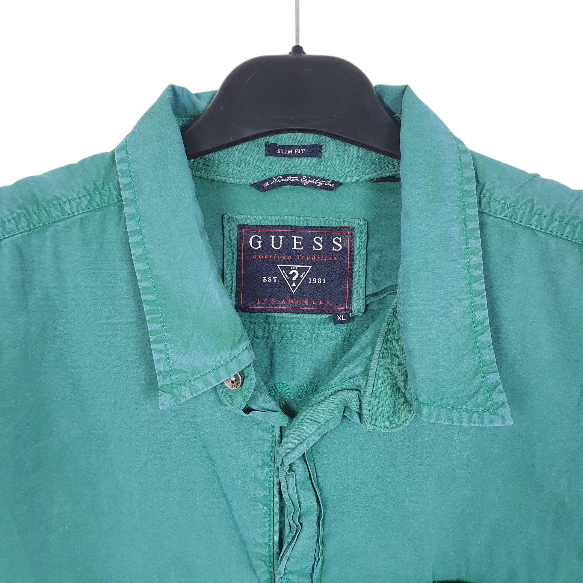 Mens Green Guess LA CA Calle De Alameda Short Sleeve Shirt