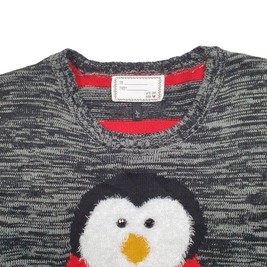 Womens Grey Unbranded Knit Christmas Penguin Crewneck Jumper