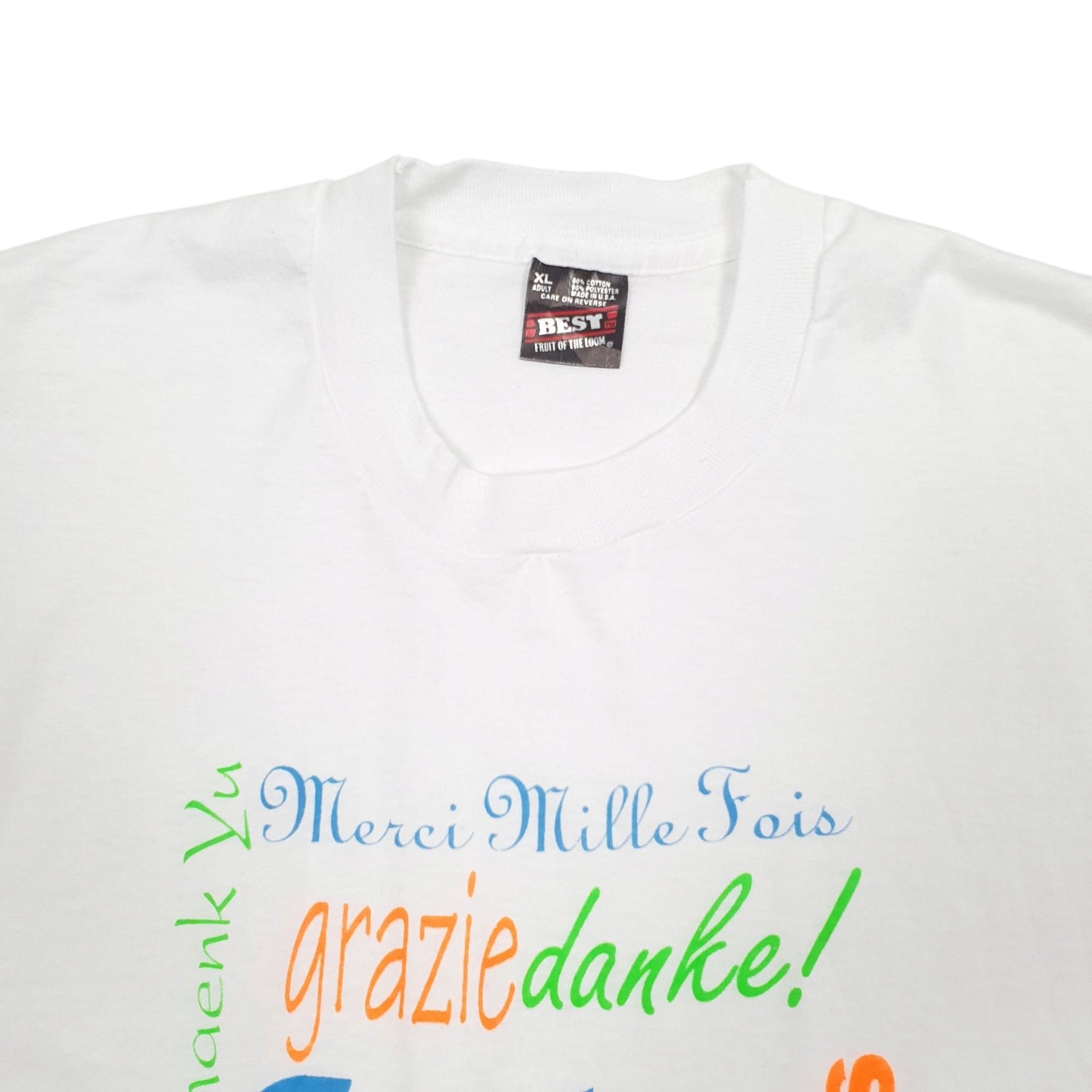 Mens White Fruit Of The Loom Single Stitch Vintage 90s Short Sleeve T Shirt