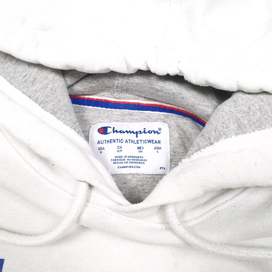 Mens White Champion Script Hoodie Jumper