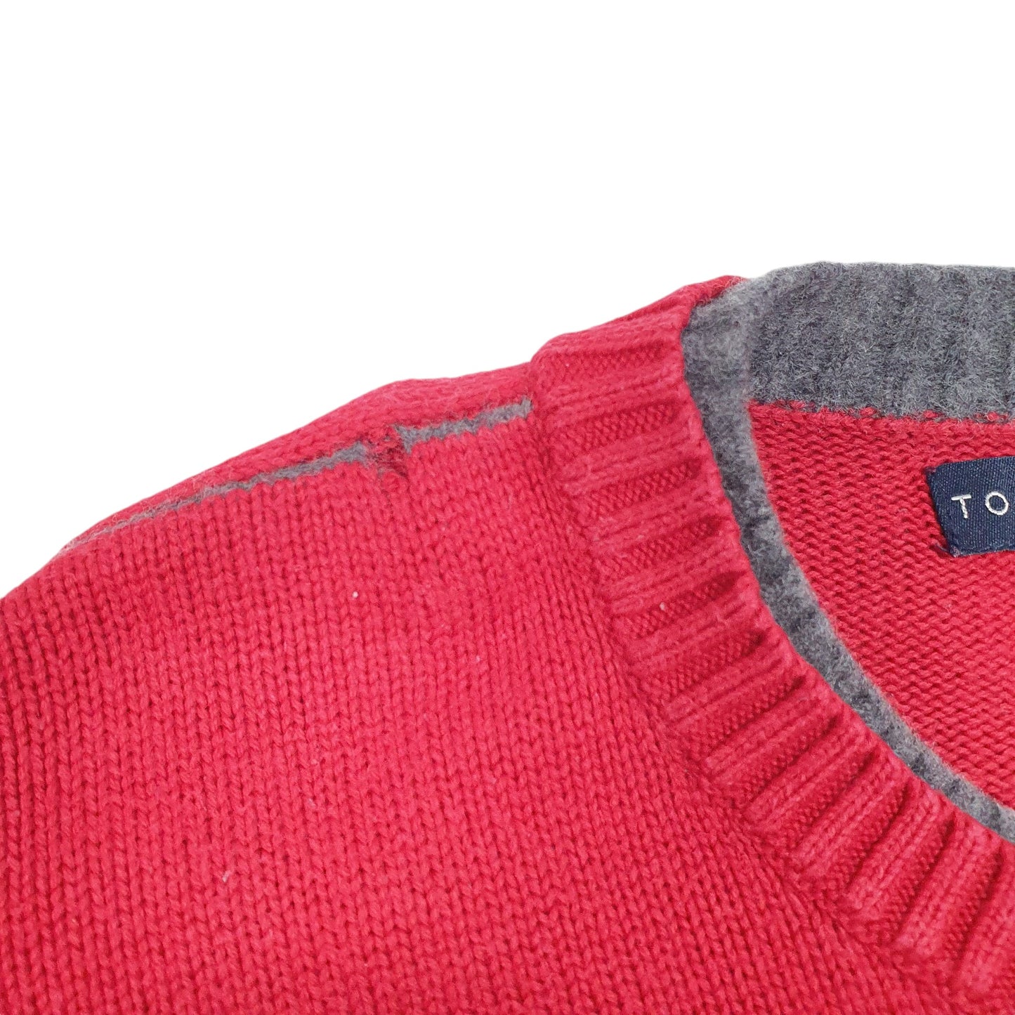 Mens Red Tommy Hilfiger Vintage Knit 2000s Stripe Sweater Crewneck Jumper