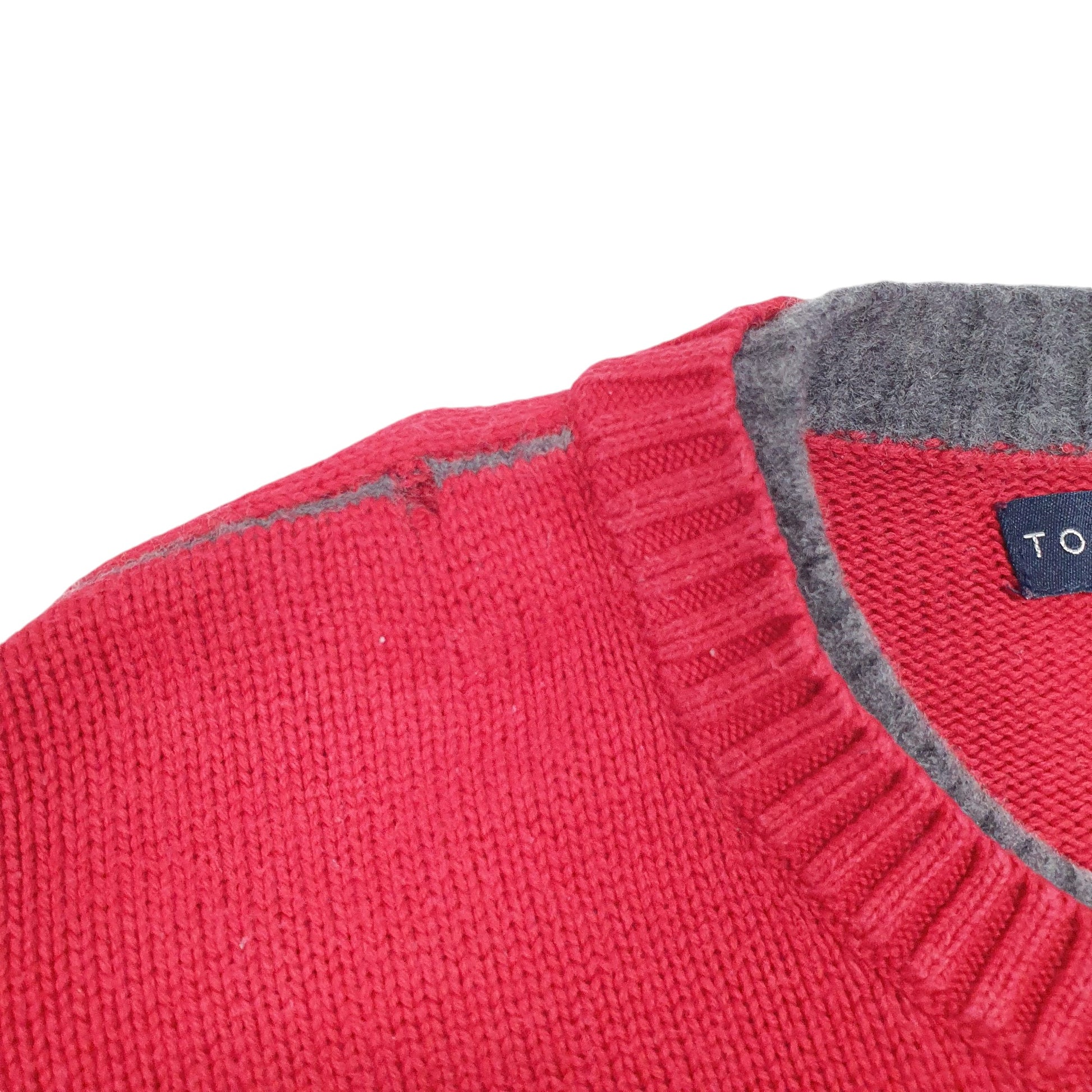 Mens Red Tommy Hilfiger Vintage Knit 2000s Stripe Sweater Crewneck Jumper