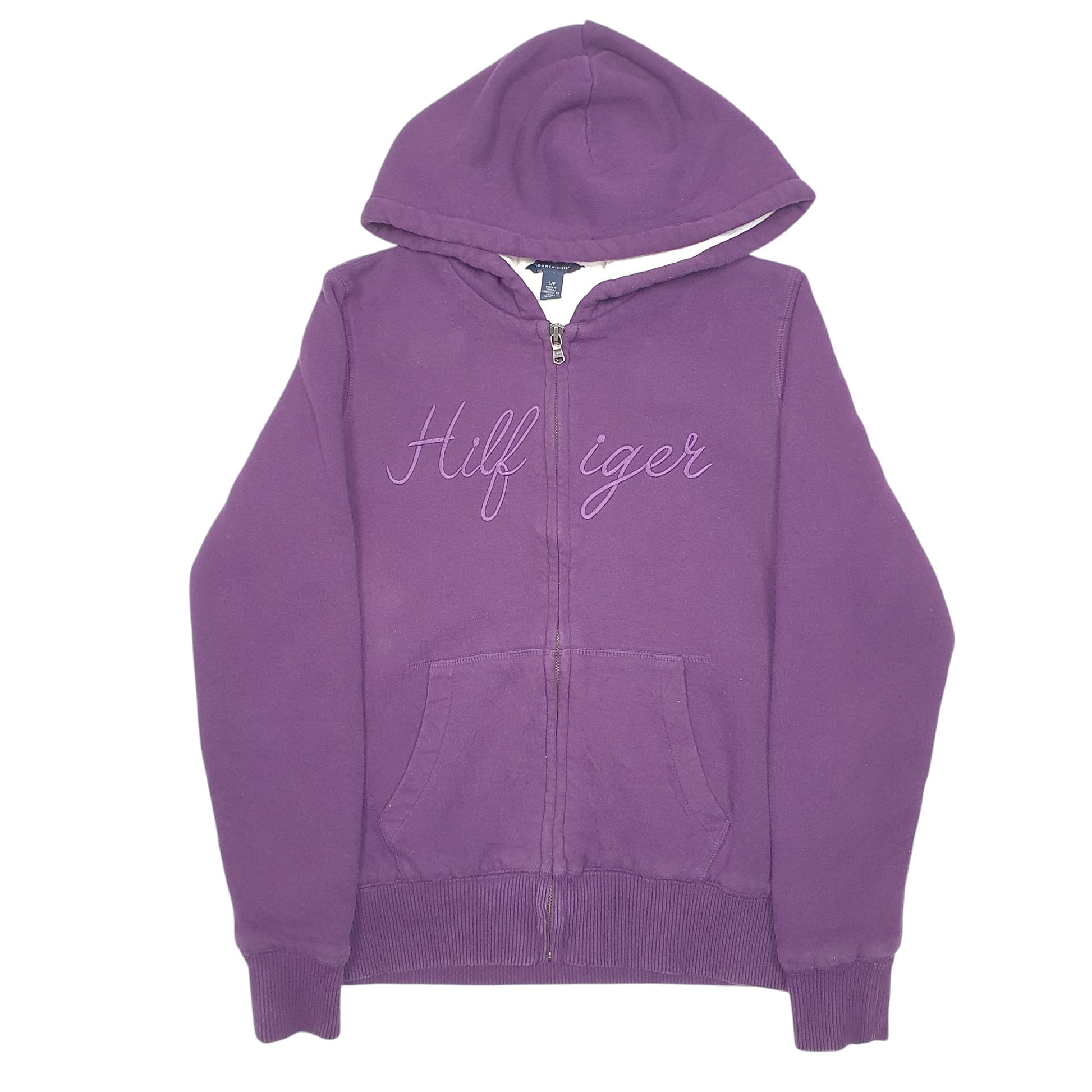 Womens Purple Tommy Hilfiger Hoodie Fleece Lined Spellout Full Zip Jumper