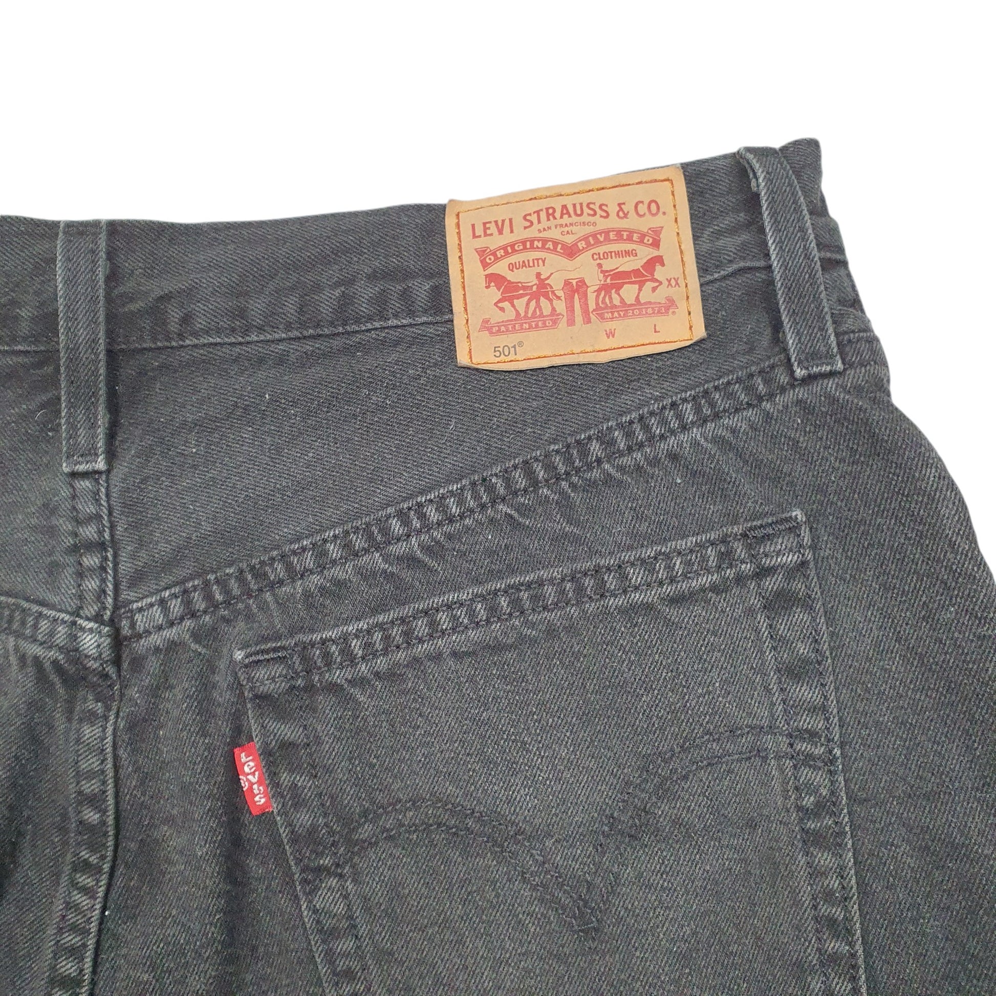 Womens Black Levis 501 Denim Jorts Hot Pants Disressed Denim Shorts