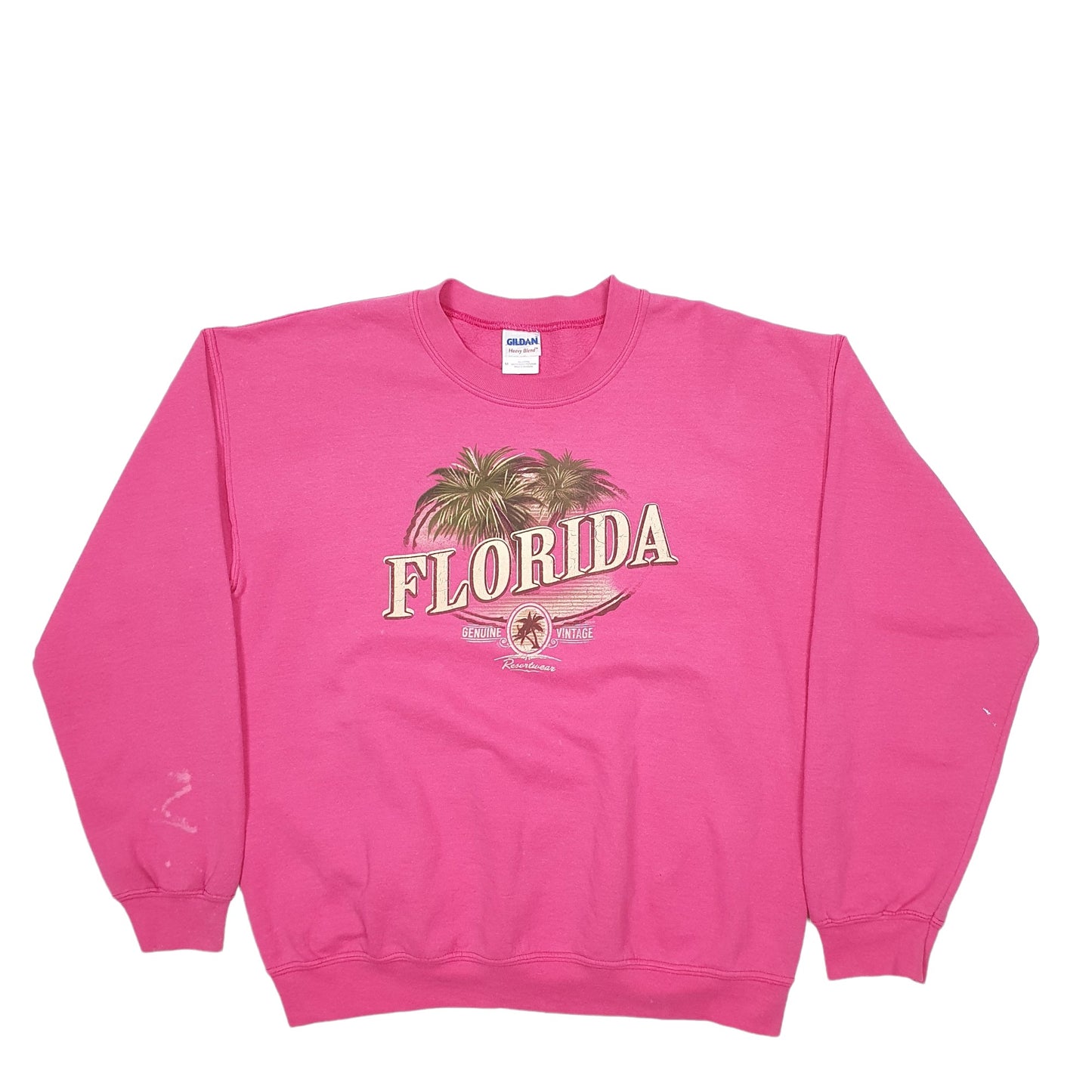 Mens Pink Gildan Florida Palm Trees Spellout Crewneck Jumper