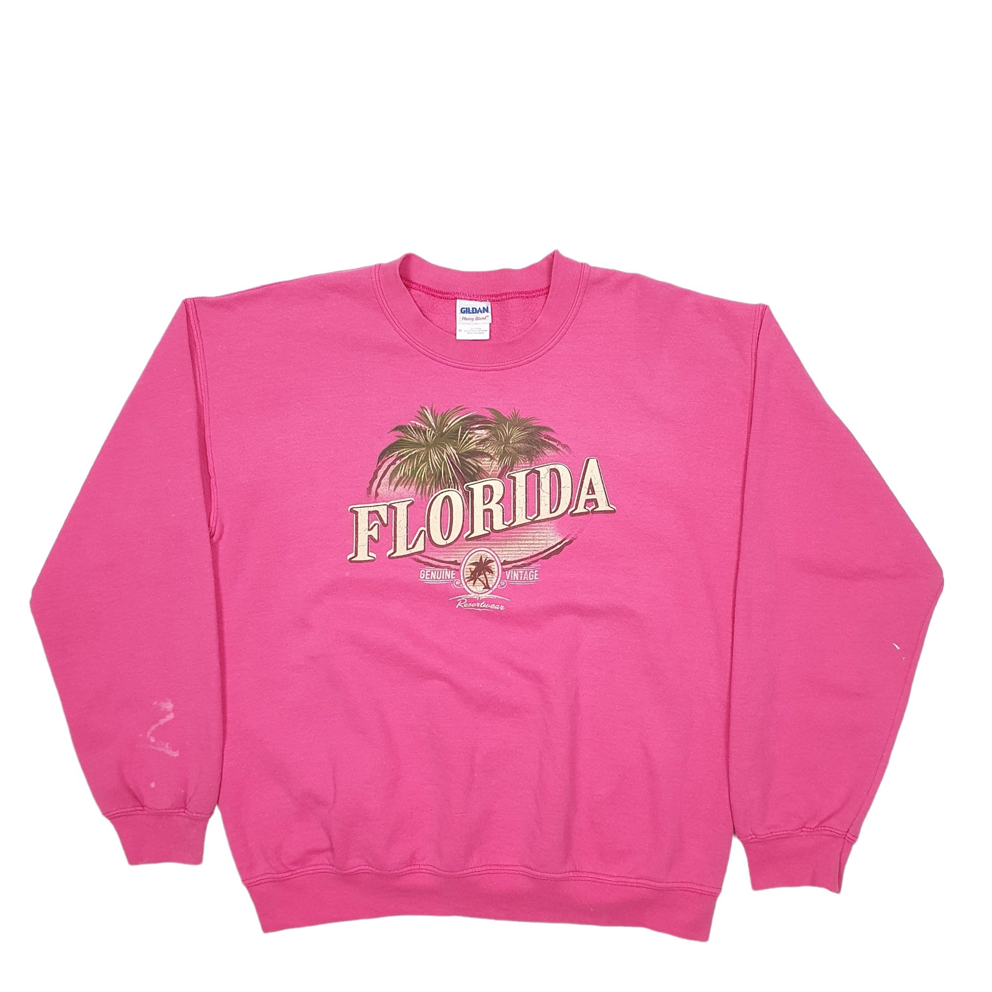 Mens Pink Gildan Florida Palm Trees Spellout Crewneck Jumper