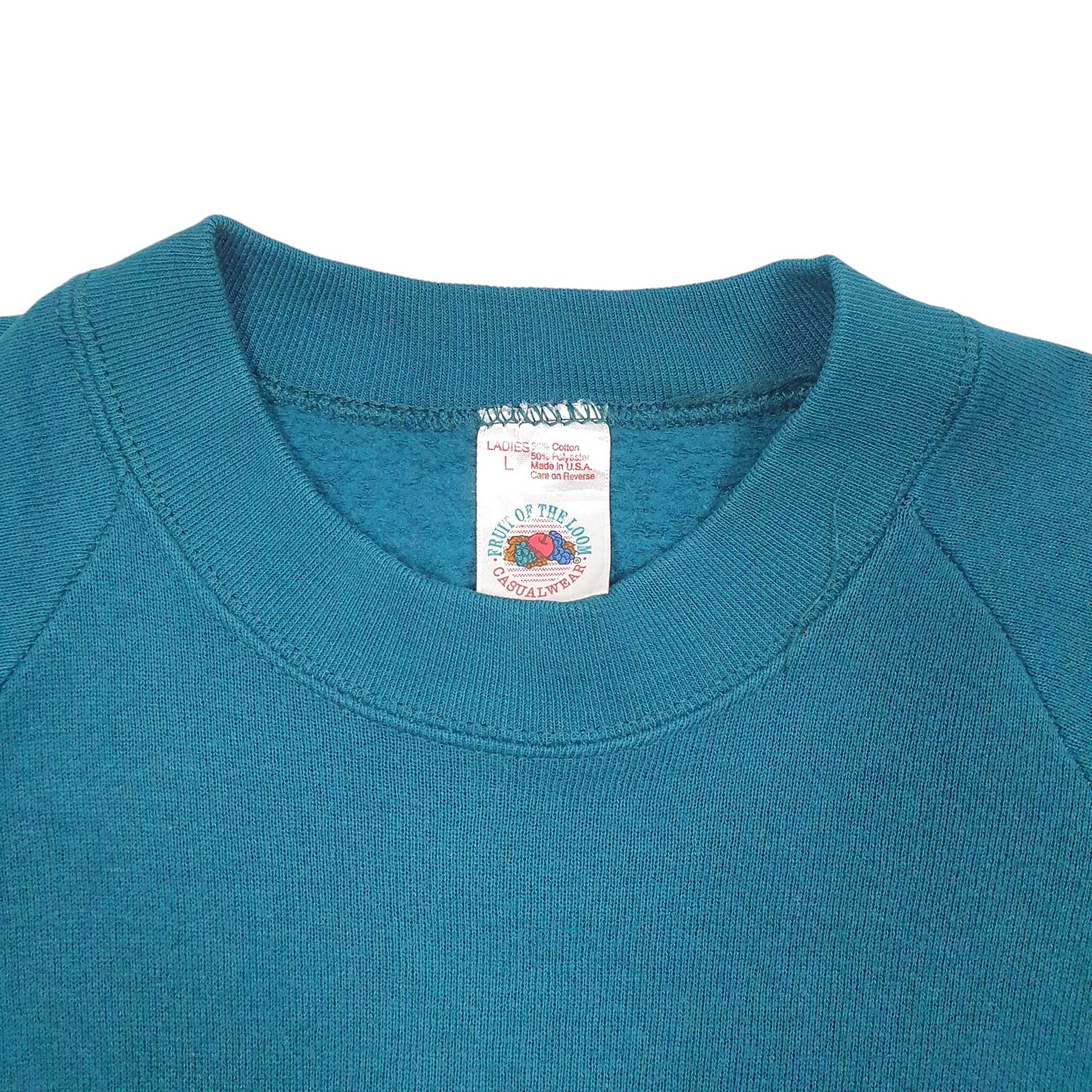 Womens Green Fruit Of The Loom Vintage Raglan Made In USA Crewneck Jumper