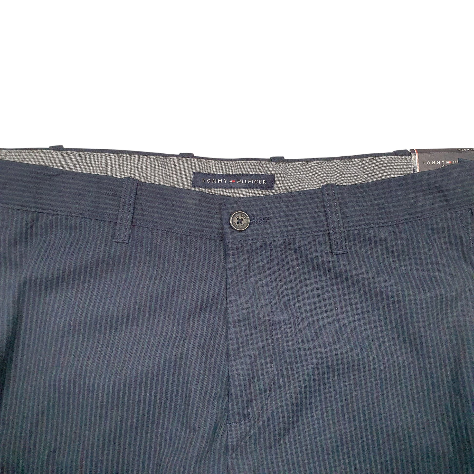 Mens Navy Tommy Hilfiger Pin Stripe Straight Chino Trousers