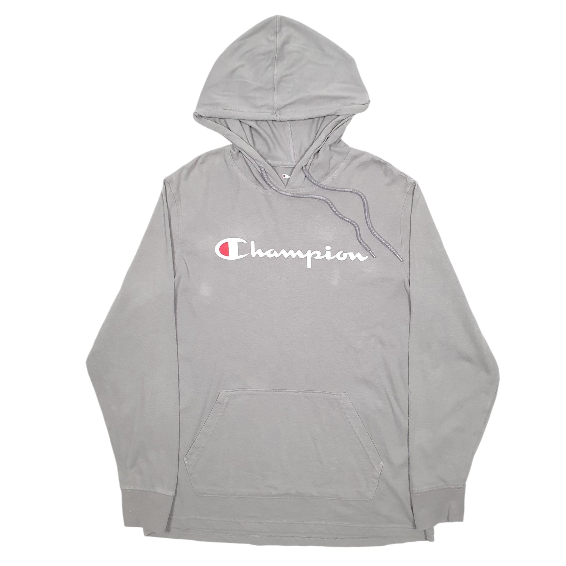 Mens Grey Champion Spellout Hoodie Jumper