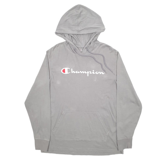 Mens Grey Champion Spellout Hoodie Jumper