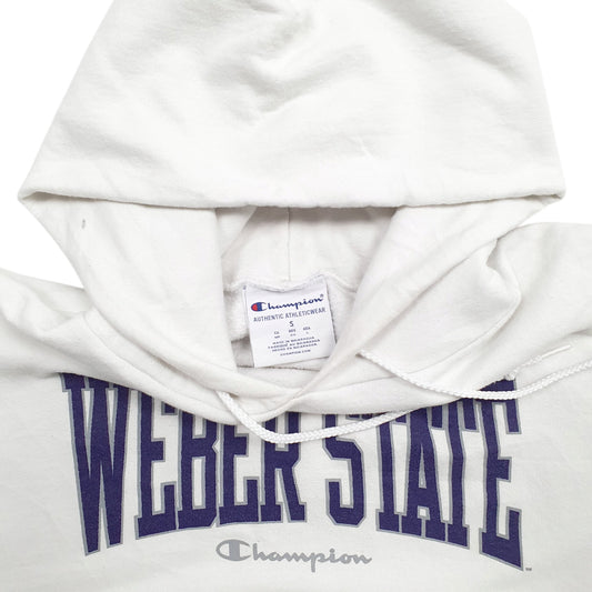 Mens White Champion Weber State Spellout Hoodie Jumper