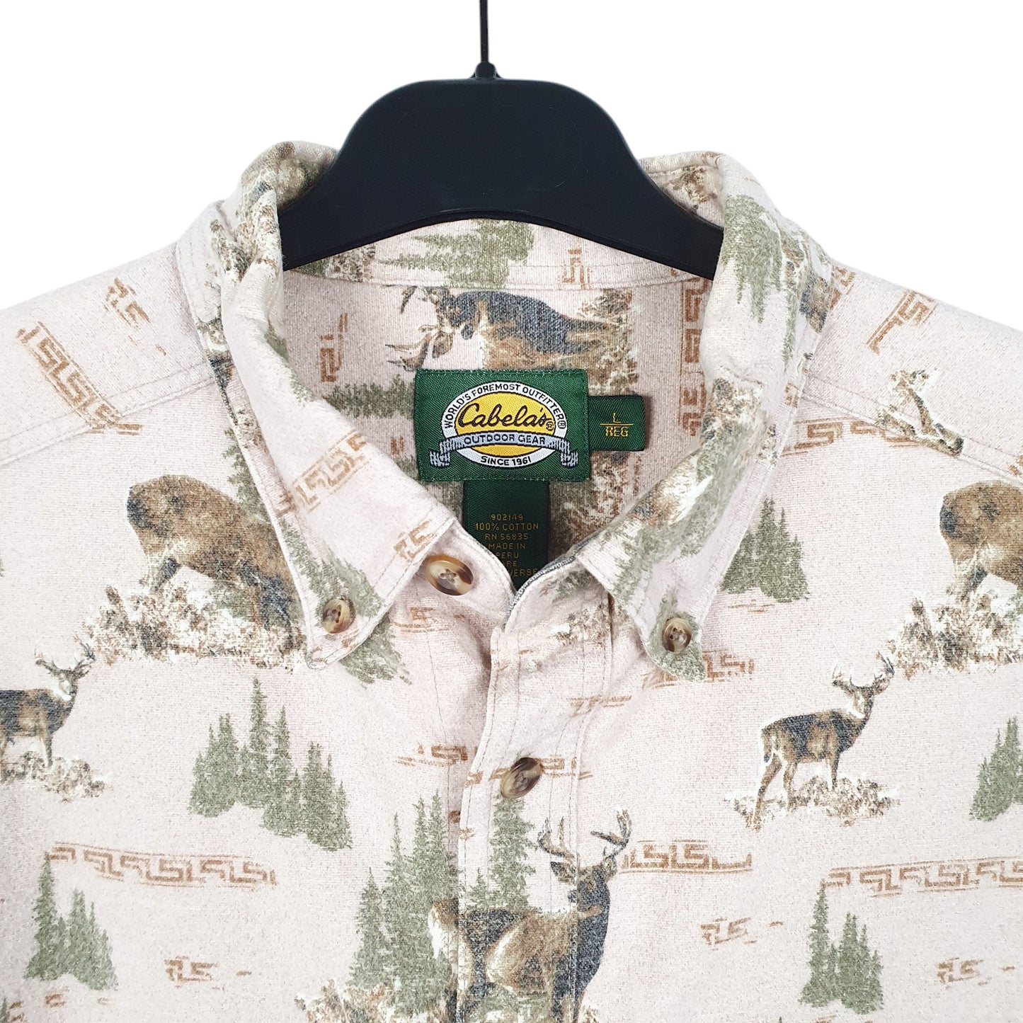Mens Beige Cabelas Chamois Overshirt Shacket Deer Hunting Long Sleeve Shirt