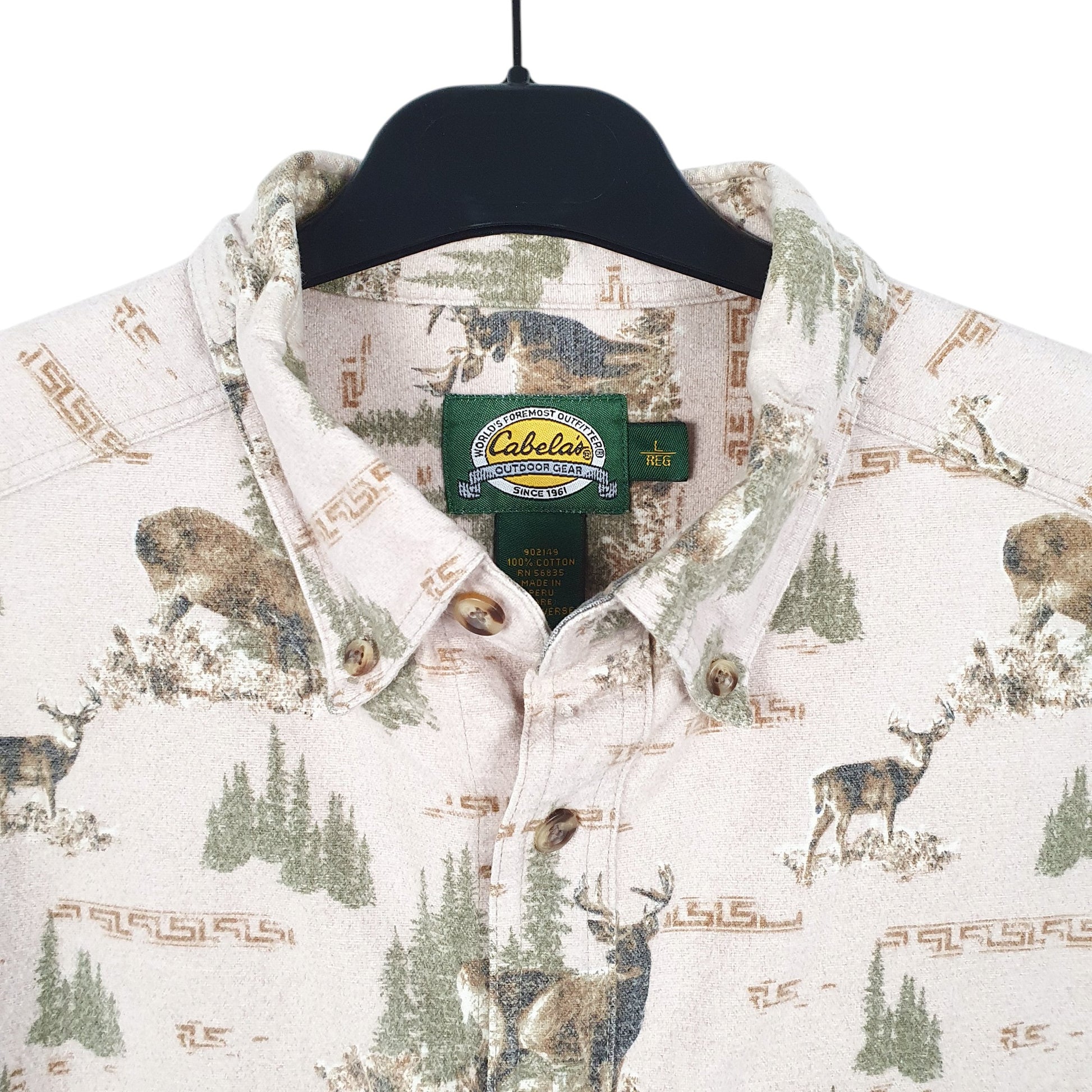 Mens Beige Cabelas Chamois Overshirt Shacket Deer Hunting Long Sleeve Shirt