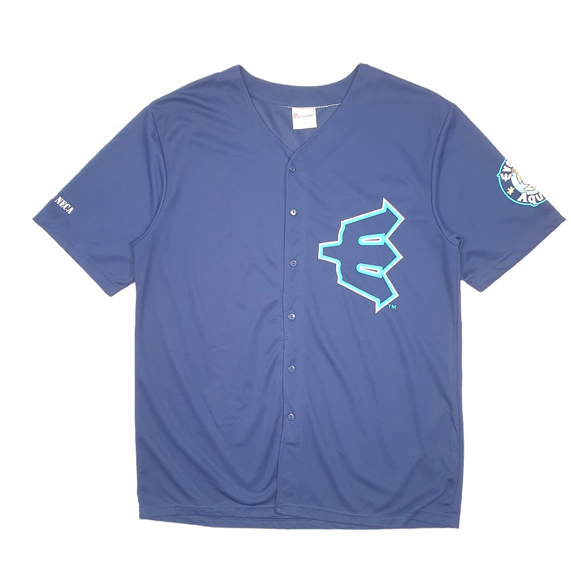 Mens Navy Promotional Adventures MLB Baseball Jersey Minor League Everett Aquasox Frogs USA Short Sleeve T Shirt