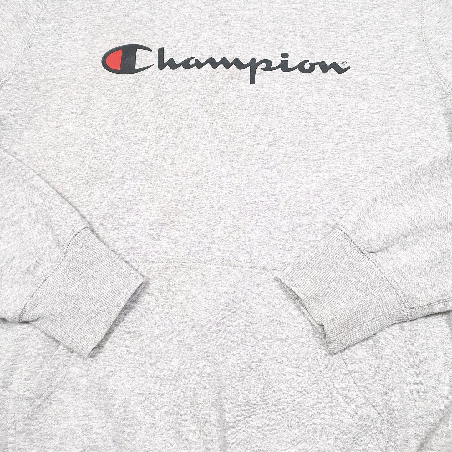 Mens Grey Champion Script Hoodie Jumper