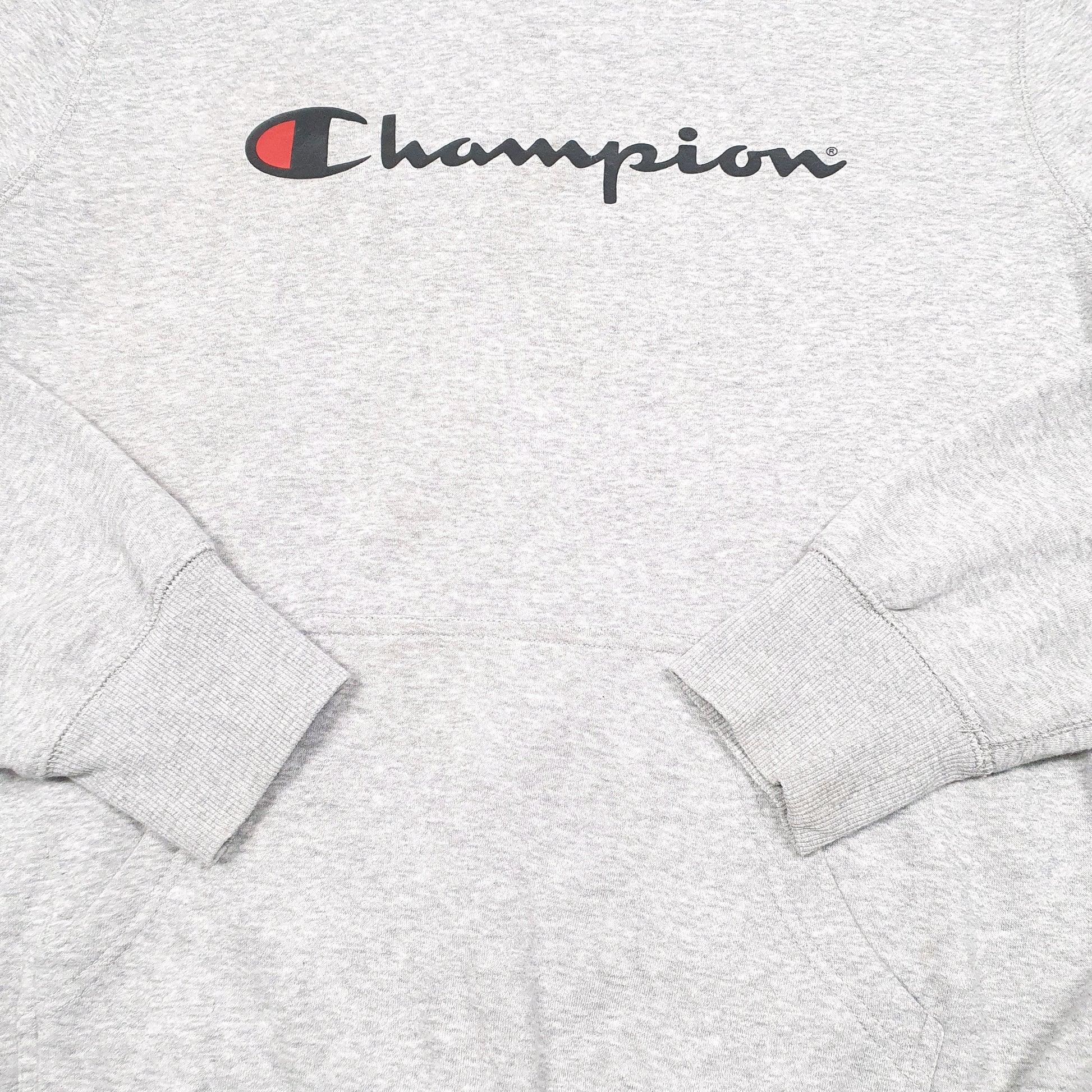 Mens Grey Champion Script Hoodie Jumper