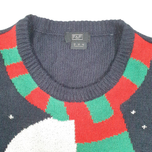 Mens Navy F&F Festive Snowman Knit Christmas Crewneck Jumper