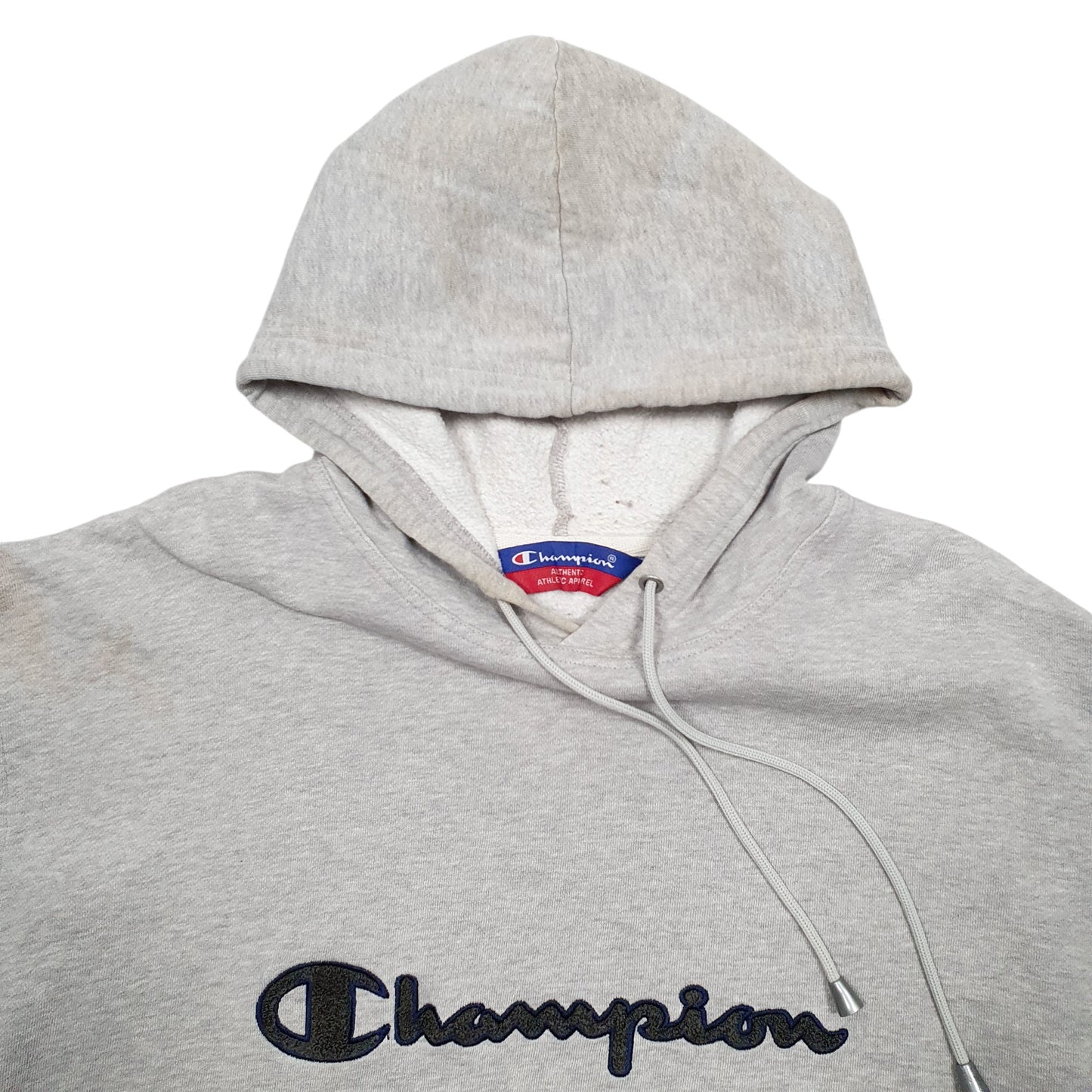 Mens Grey Champion Spellout Hoodie Jumper