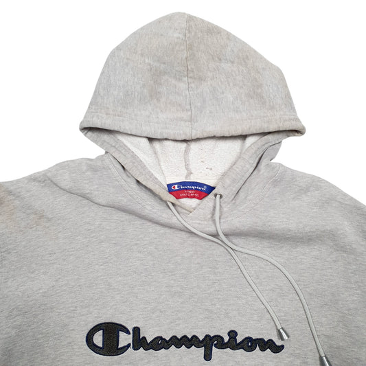 Mens Grey Champion Spellout Hoodie Jumper