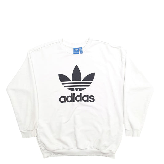 Mens White Adidas Spellout Crewneck Jumper