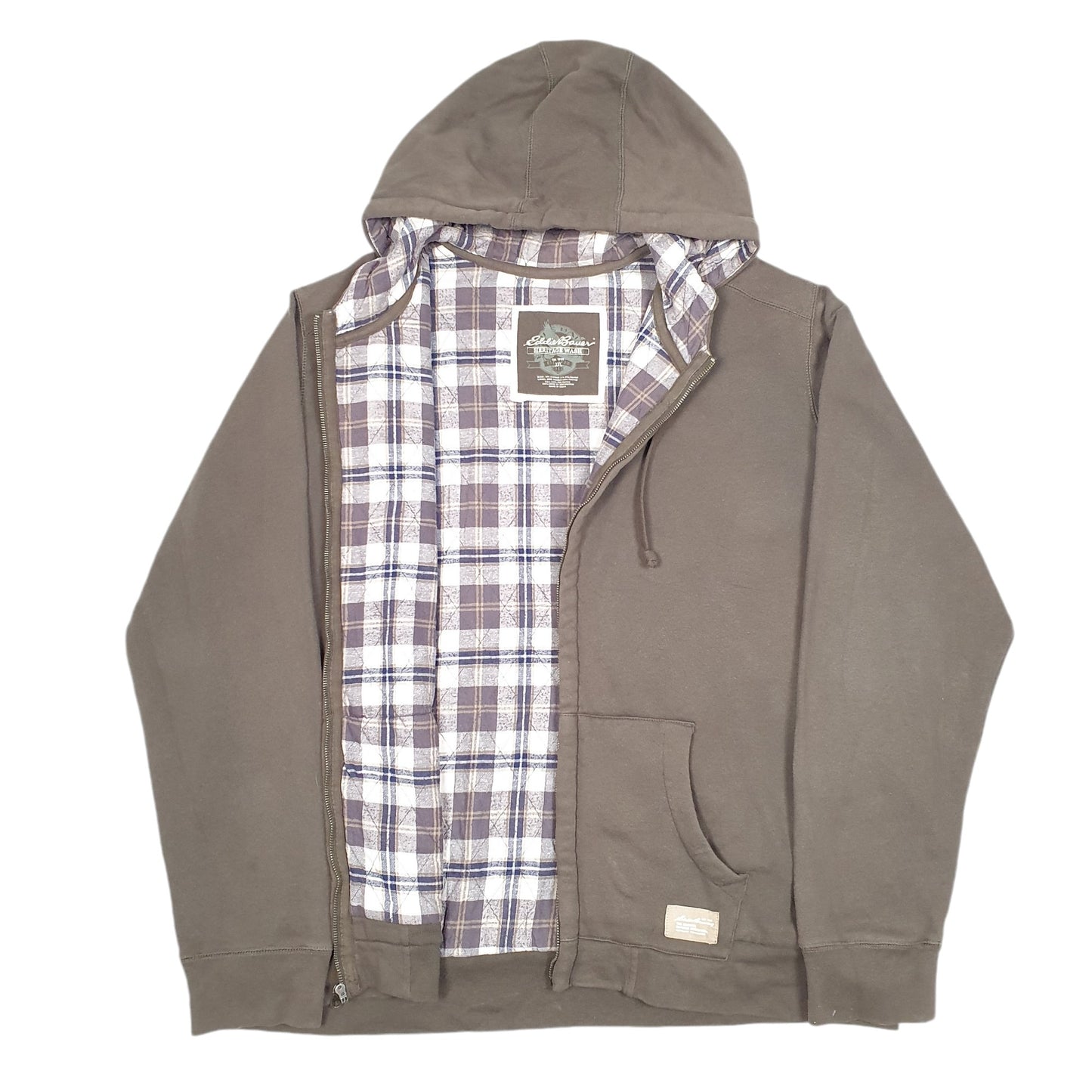 Mens Khaki Eddie Bauer Hoodie Heavy Thick Full Zip Jumper