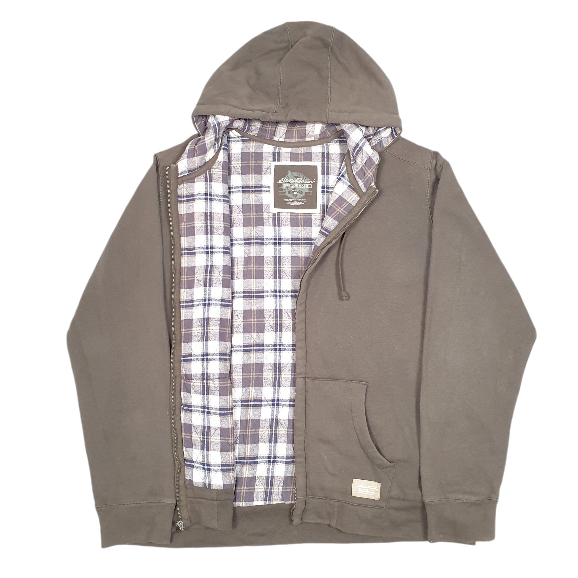 Mens Khaki Eddie Bauer Hoodie Heavy Thick Full Zip Jumper