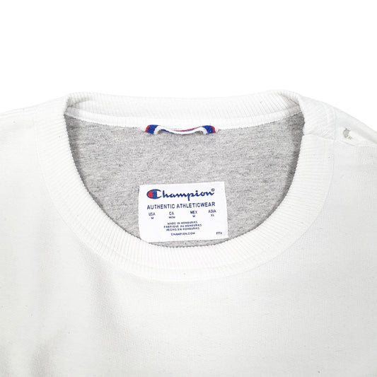 Mens White Champion Script Crewneck Jumper