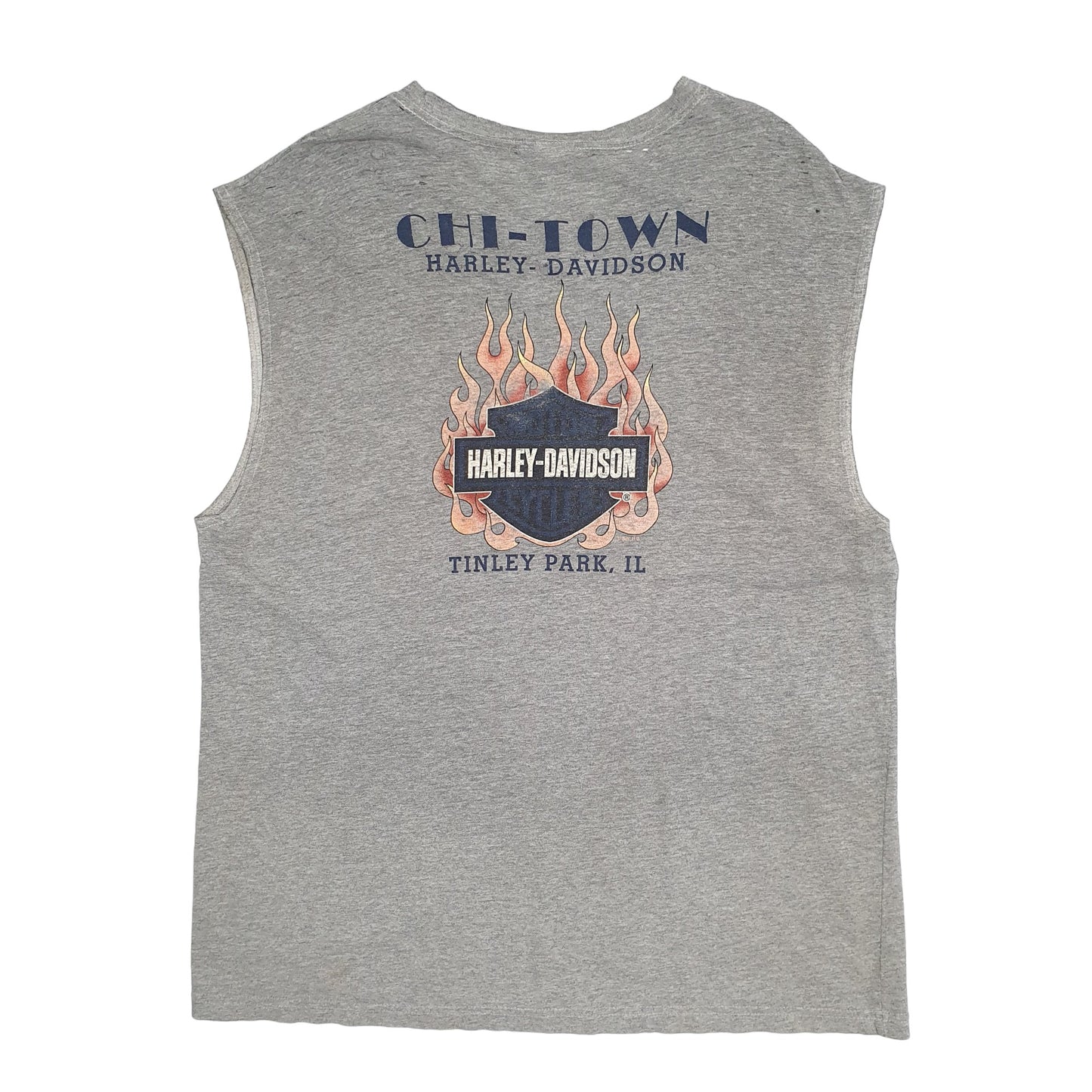 Mens Grey Harley Davidson Chi Town Ilinois Sleeveless Vest Vintage Graphic 2007 Short Sleeve T Shirt