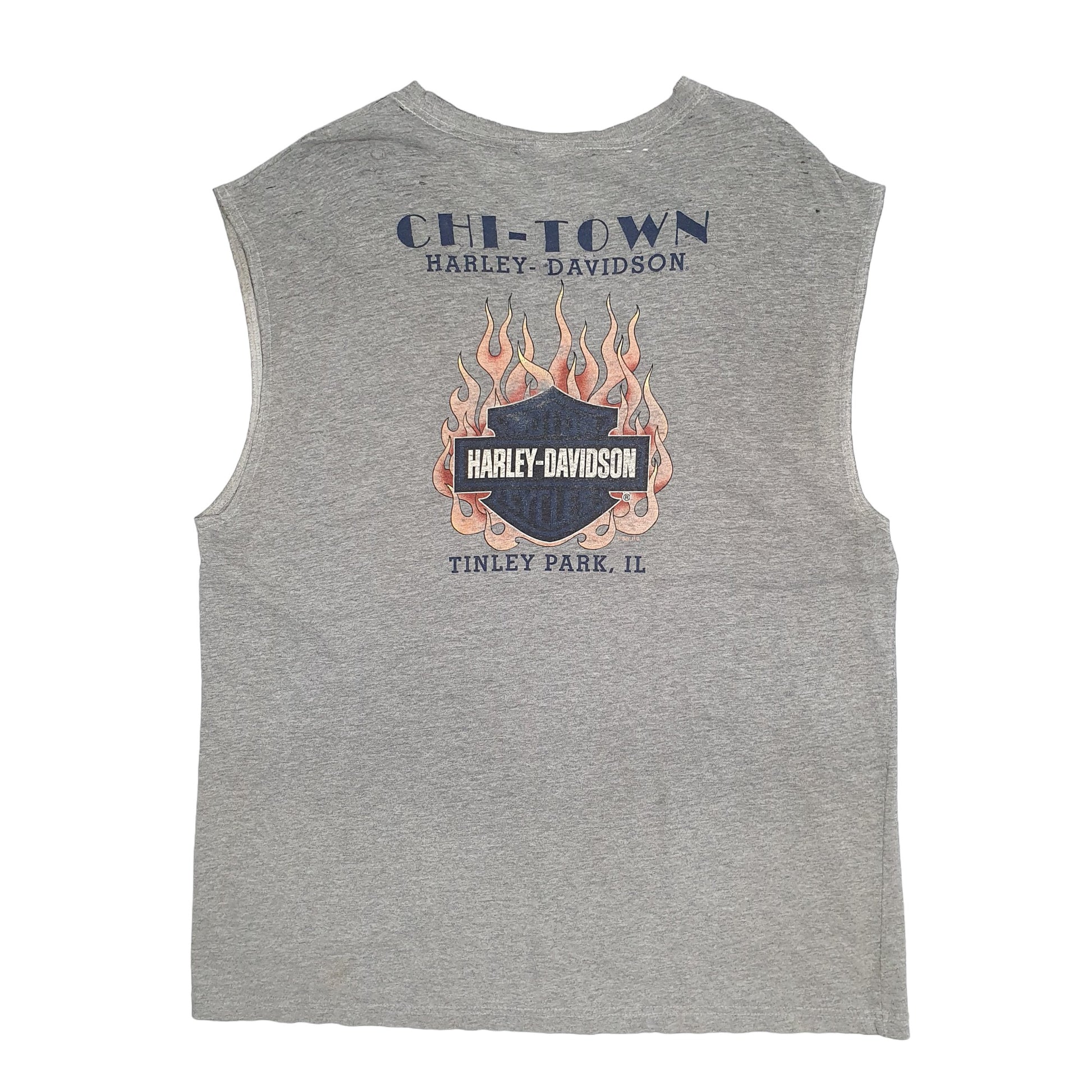 Mens Grey Harley Davidson Chi Town Ilinois Sleeveless Vest Vintage Graphic 2007 Short Sleeve T Shirt
