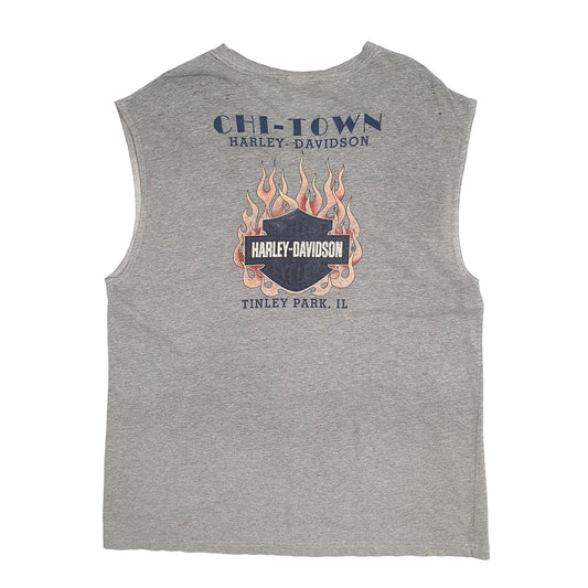 Mens Grey Harley Davidson Chi Town Ilinois Sleeveless Vest Vintage Graphic 2007 Short Sleeve T Shirt