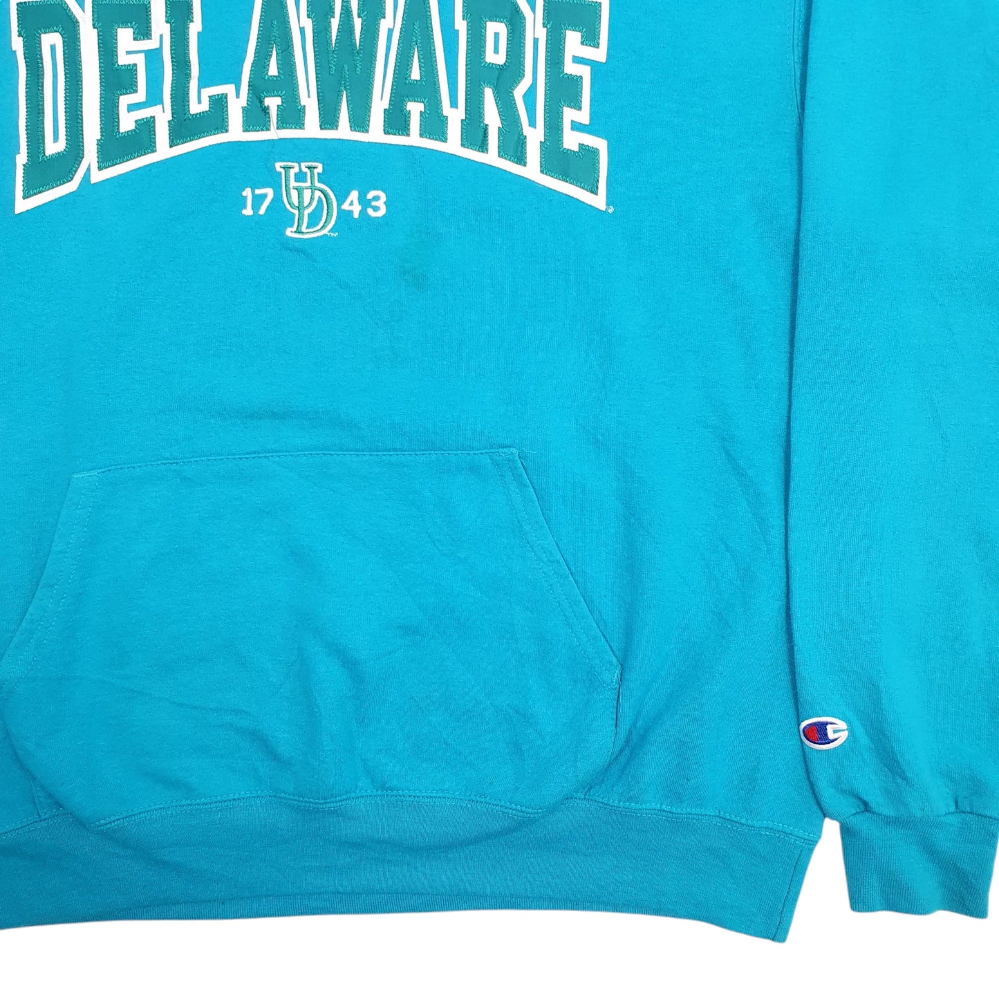 Mens Blue Champion University Of Delaware Spellout Hoodie Jumper