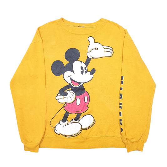 Womens Yellow Disney Mickey Mouse Sleeve Spellout Crewneck Jumper