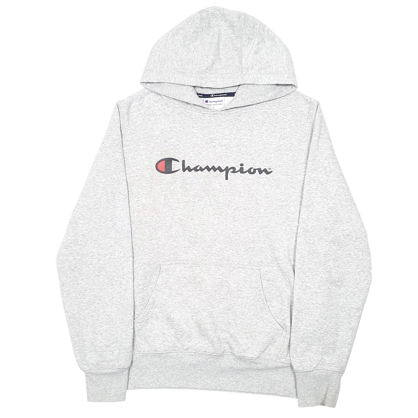 Mens Grey Champion Script Hoodie Jumper