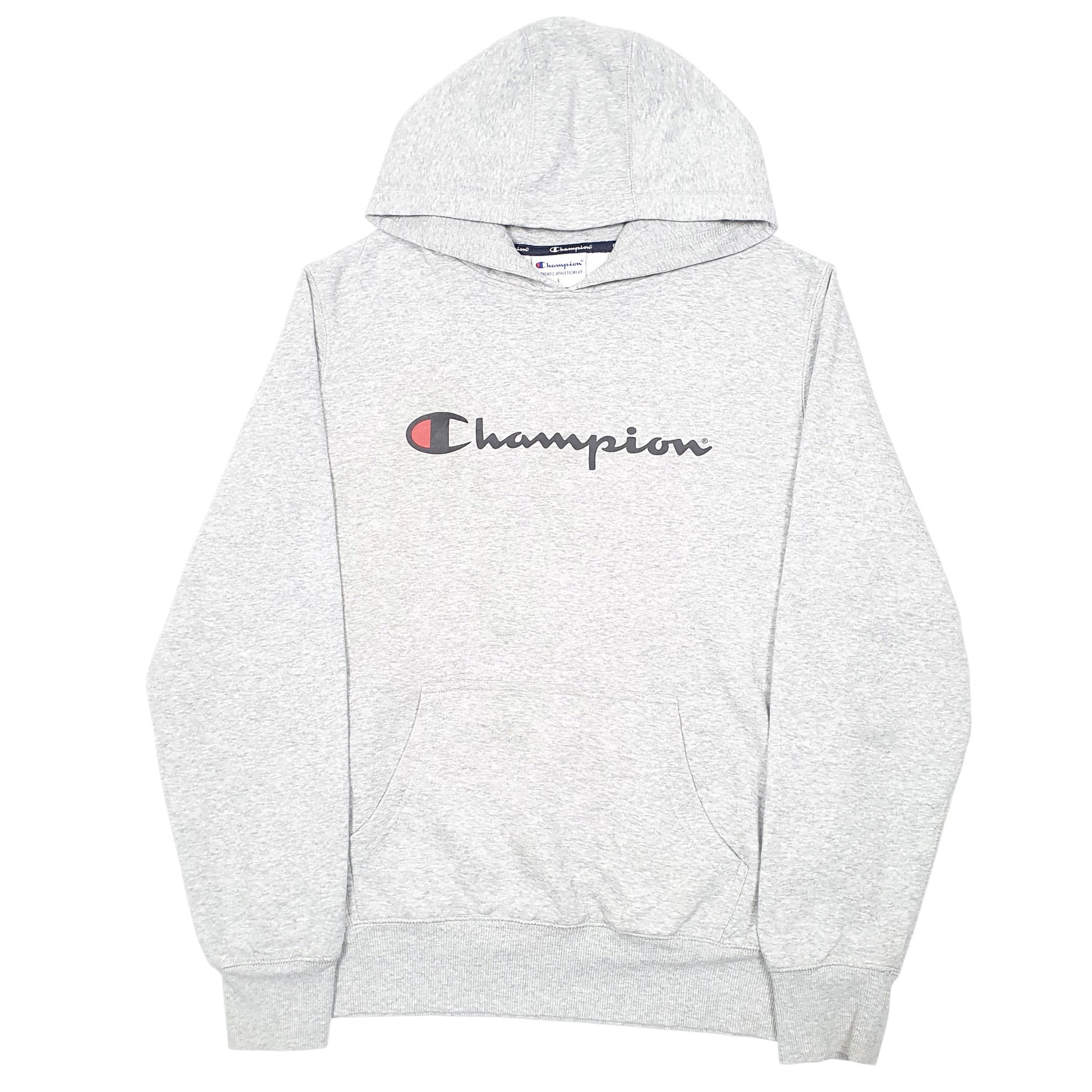Mens Grey Champion Script Hoodie Jumper