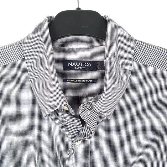 Mens Blue Nautica Houndstooth Long Sleeve Shirt