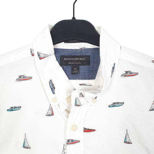 Mens White Banana Republic Boats Yachting Short Sleeve Shirt