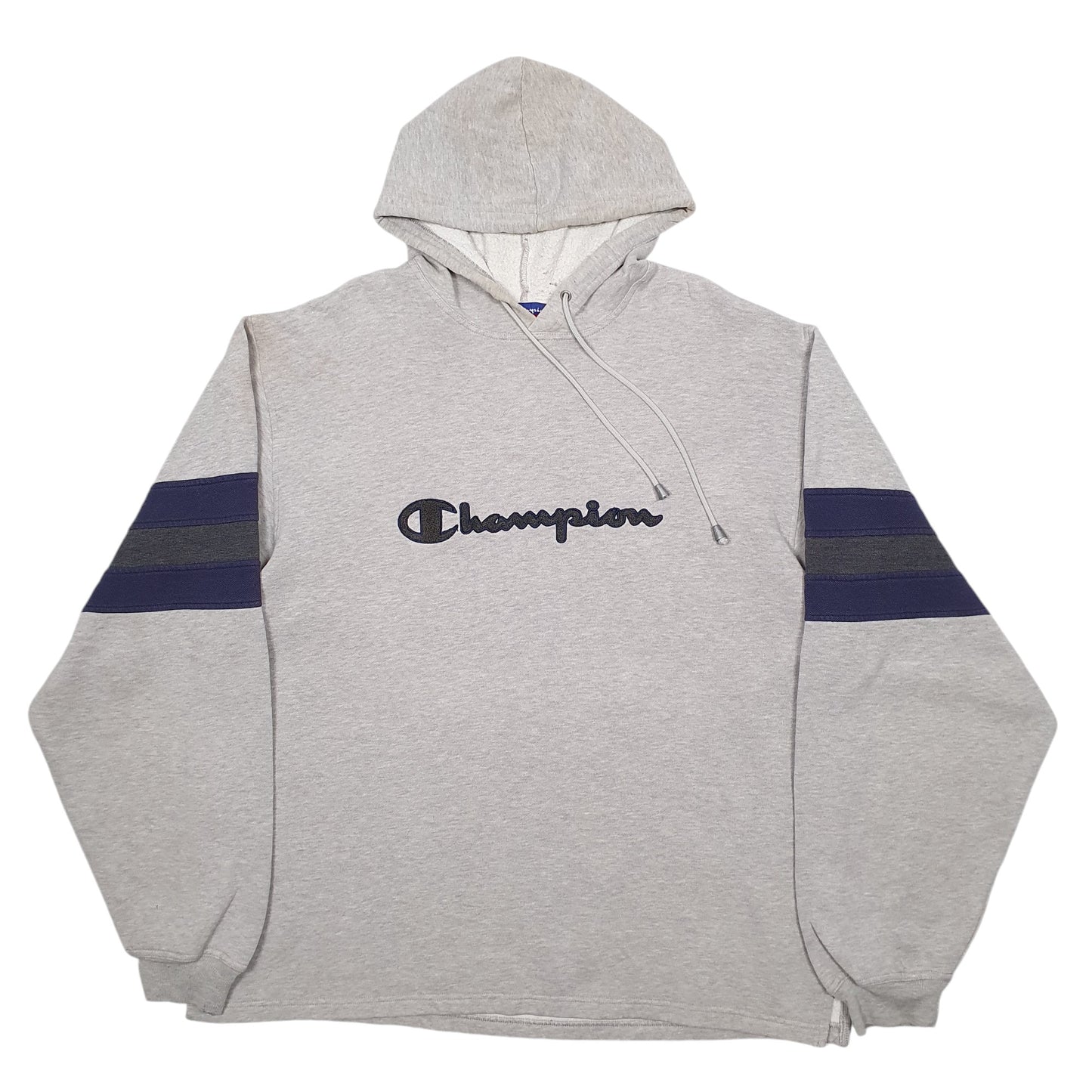 Mens Grey Champion Spellout Hoodie Jumper