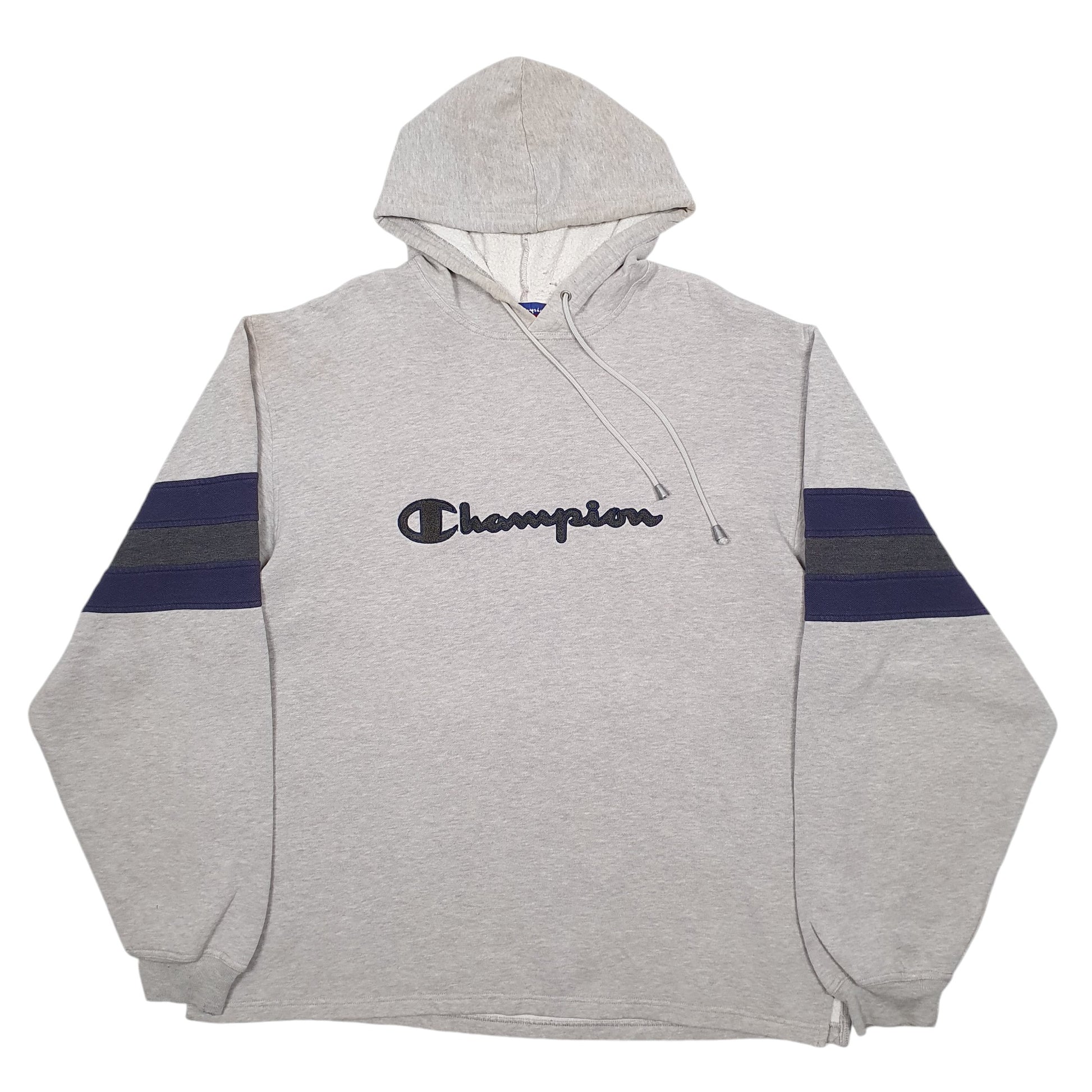 Mens Grey Champion Spellout Hoodie Jumper